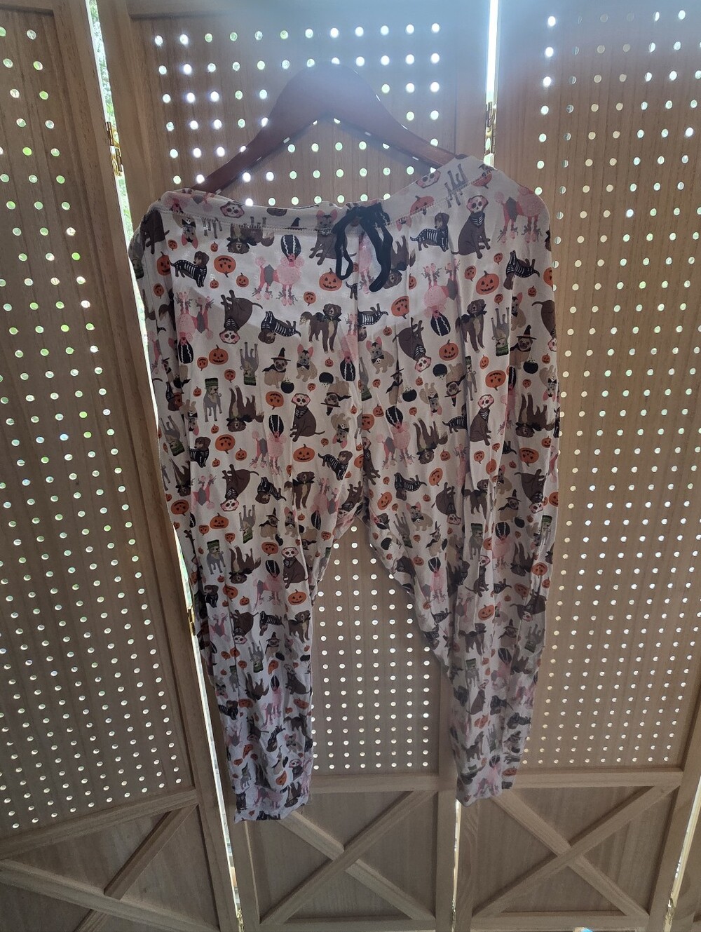 Women's Halloween Dog Print Pajama Pants - White with Multi-Color